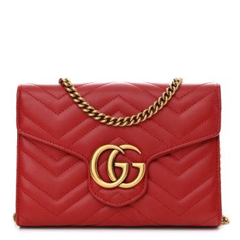 GUCCI Calfskin Matelasse GG Marmont Chain Wallet Hibiscus 